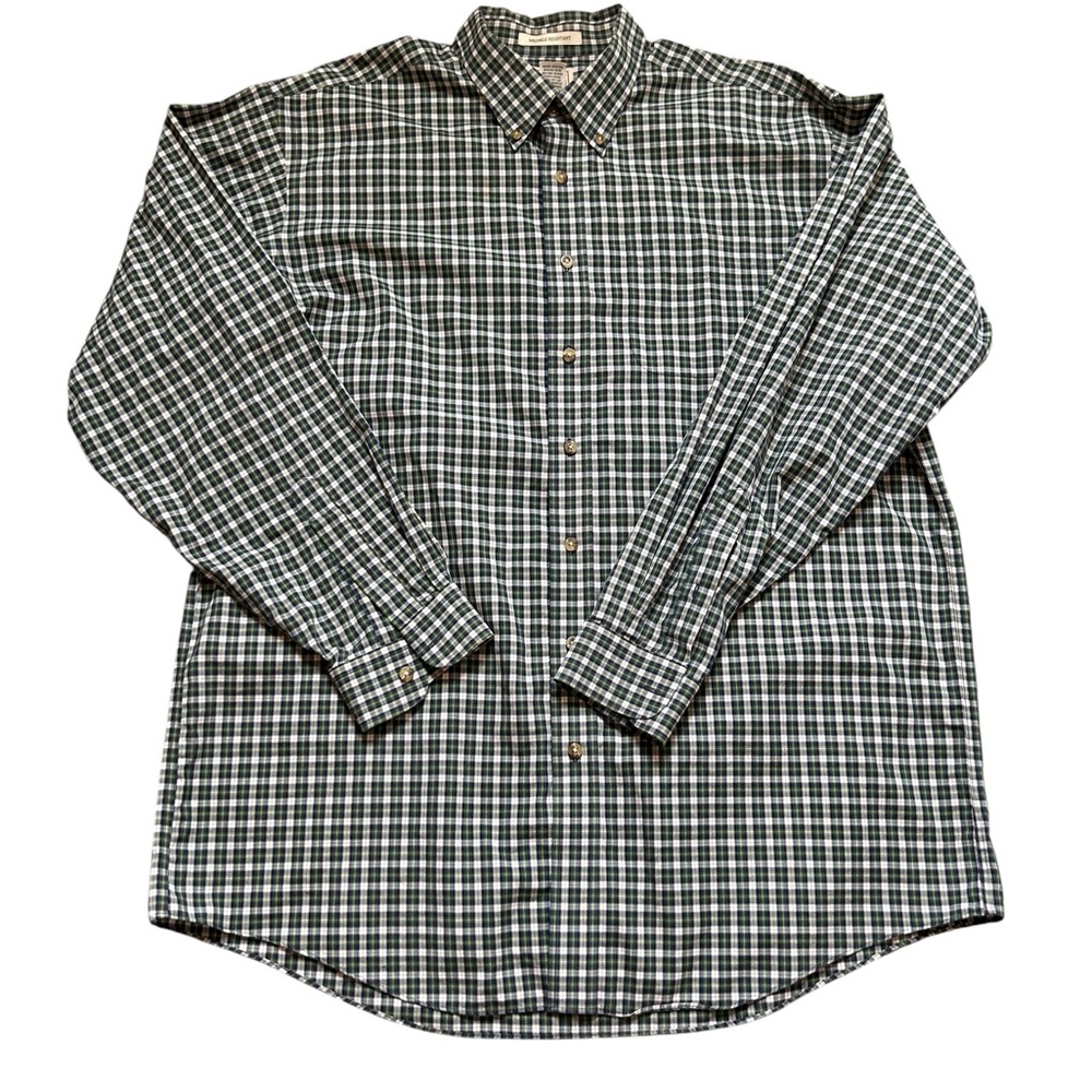 L. L. Bean Men's green plaid‎ Checkered wrinkle resistant button down XL- REG